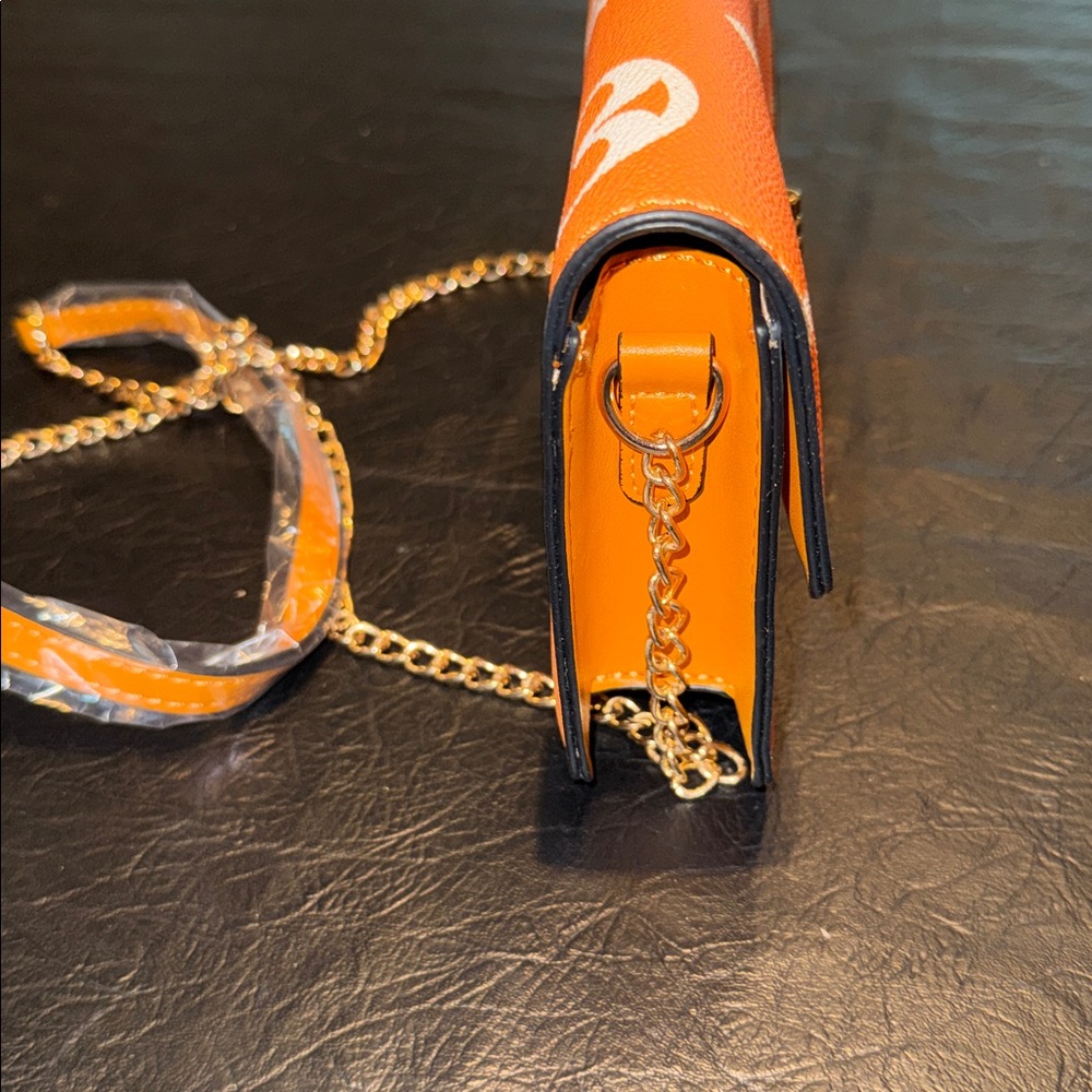 Orange Monogram Crossbody Shoulder Bag with Gold Chain, NWOT - Picture 7 of 8